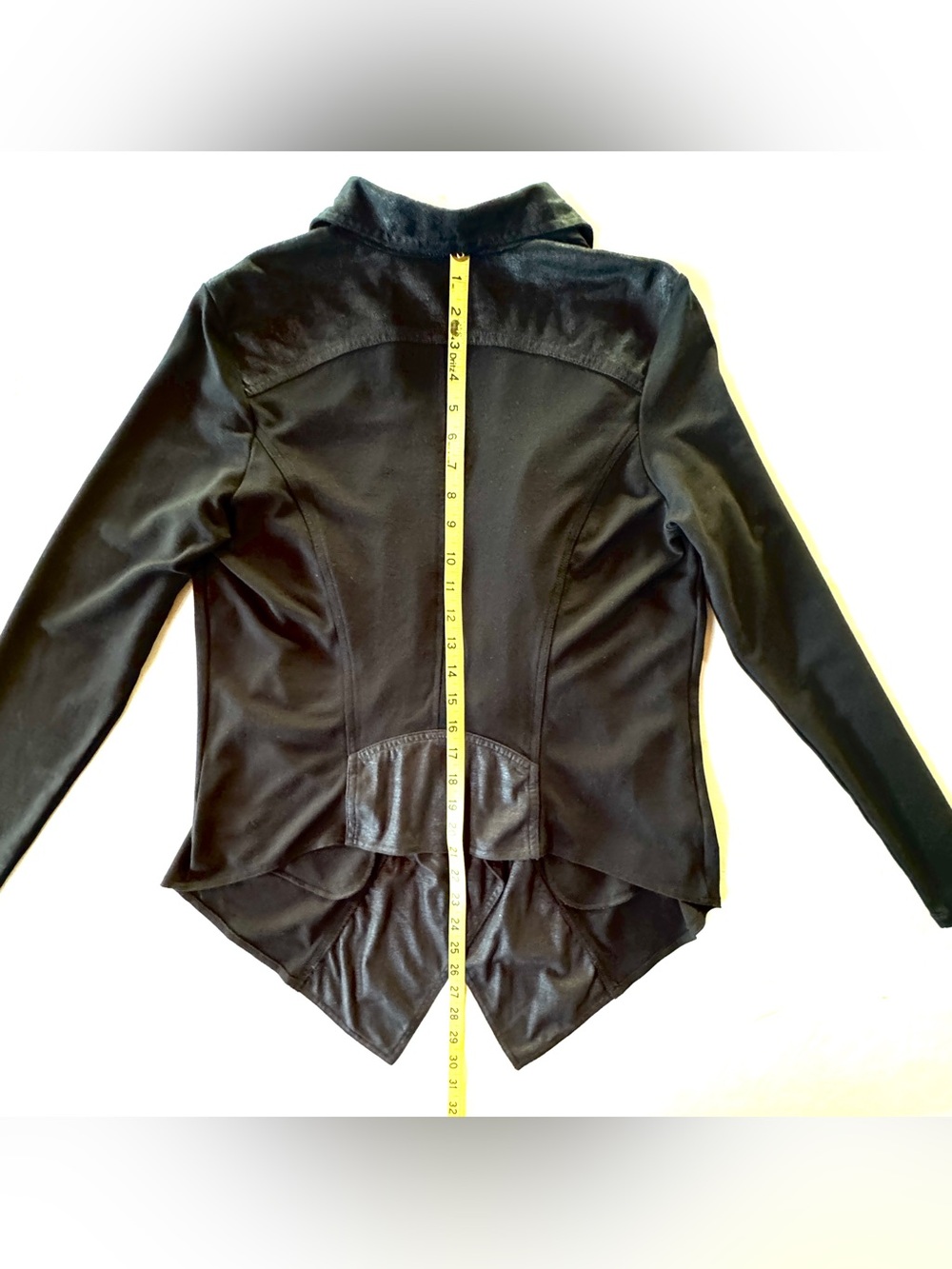 CAbi #527 Black Owens Jacket Waterfall Moto Faux Leather Trim Open Cardigan (L) - Picture 14 of 17